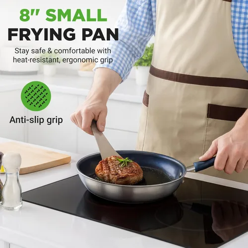 Vista 7 de NutriChef Sartén pequeña antiadherente de 8 pulgadas, sartén de cerámica con mango de silicona, revestimiento de cerámica, resistente a las manchas