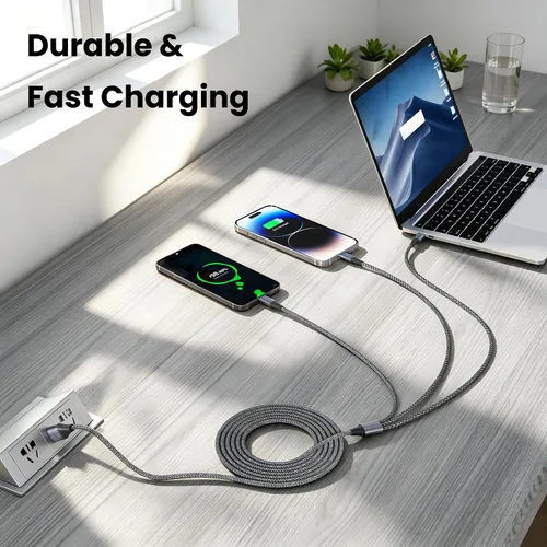Vista 7 de FEEL2NICE Cable de carga múltiple 3 en 1, paquete de 3 cables de carga múltiple de 6 pies con USB C, Lightning y conectores micro USB para iPhone
