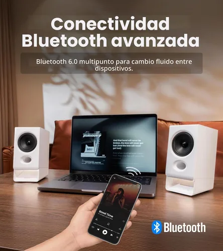 Vista 3 de Edifier Altavoces R20BT para computadora, controles táctiles, entradas AUX Blanco
