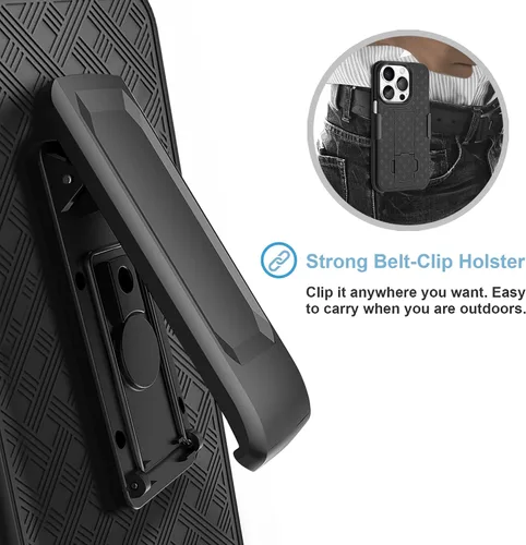 Vista 4 de Fingic Funda para iPhone 15 Pro - Carcasa delgada combinada con soporte, funda giratoria con clip para cinturón - Funda protectora resistente a