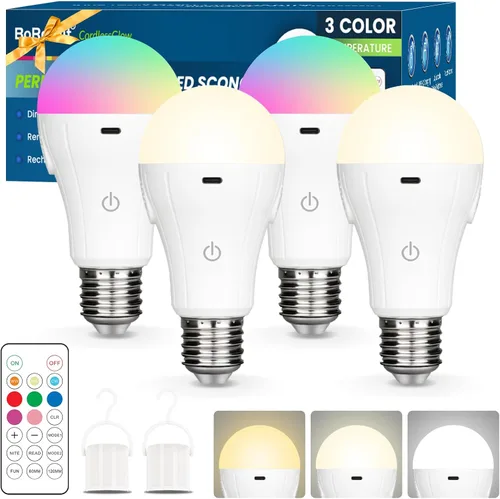 Vista 7 de CordlessGlow - Bombillas recargables con control remoto, 5 RGB + 3 CCT regulables, funciona con pilas, para lámparas cableadas y sin cableado
