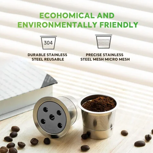 Vista 4 de Tazas K reutilizables de acero inoxidable compatibles con Keurig Supreme & Supreme Plus, cinco agujeros universales para Keurig reutilizable