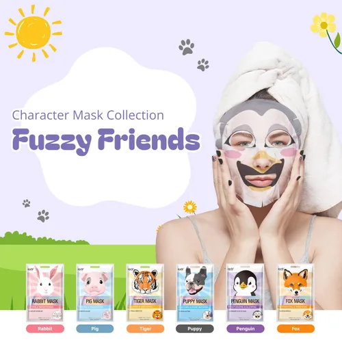 Vista 2 de Epielle Paquete de 6 máscaras faciales de personaje de pingüino, cuidado de la piel coreano divertido y eficaz, recuerdos de fiesta de spa, rellenos