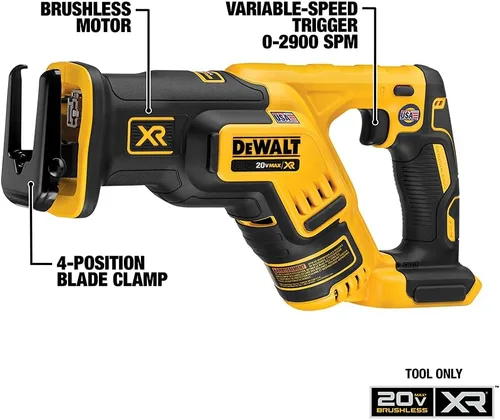 Vista 3 de DEWALT - Kit combinado de taladro inalámbrico de 20 V MAX, 4 herramientas (DCK444C2) con sierra recíproca DEWALT 20 V MAX XR compacta, solo