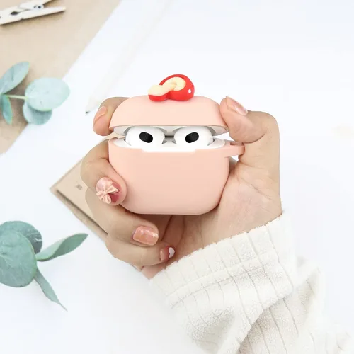 Vista 3 de Wonhibo Funda para Airpods 3 para mujeres y niñas, bonita funda Kawaii para Airpod 3ª y tercera generación 2021 con llavero (seta)