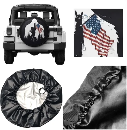 Vista 5 de Cubierta para neumático de repuesto de camping con bandera estadounidense, protectores de rueda, impermeables, universales para remolque, vehículo