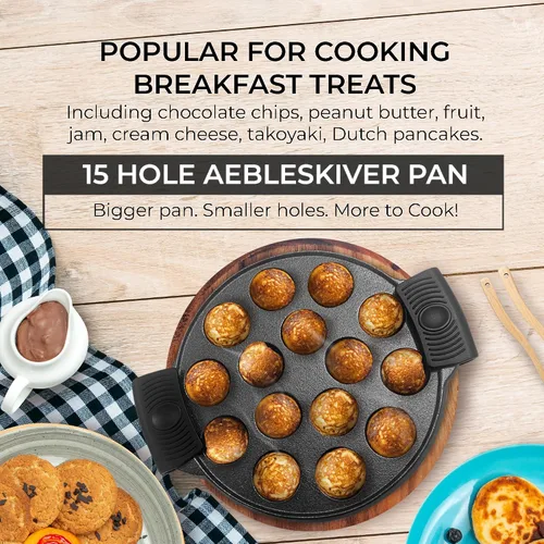Vista 2 de Upstreet Sartén Aebleskiver de hierro fundido/Sartén Ebelskiver/Ideal para sartén poffertjes (15 agujeros)
