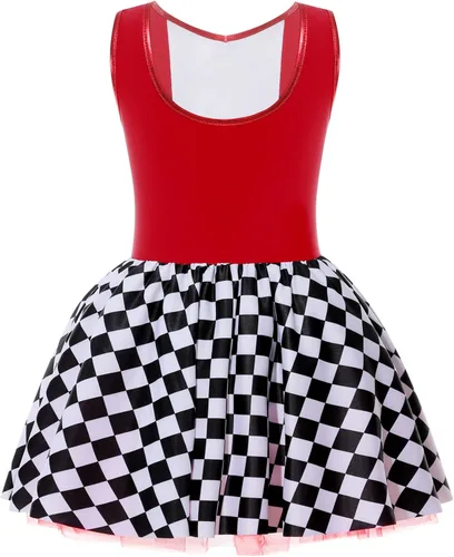 Vista 2 de JEATHA Vestido de leotardo de malla sin mangas con tutú para niñas, disfraz de payaso para Halloween, espectáculo de circo