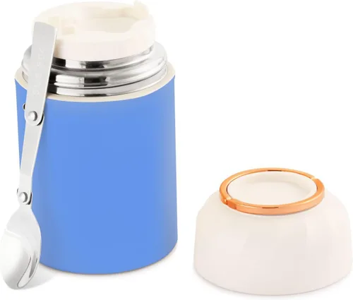 Vista 2 de Corn Flower Blue - Tarro de alimentos aislado para niños y mujeres con cuchara de 17 oz/16.9 fl oz, recipiente de almacenamiento de alimentos
