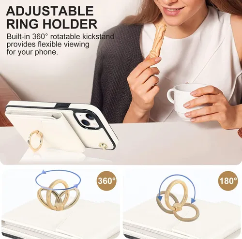 Vista 5 de Asuwish Funda de teléfono para iPhone 14 de 6.1 pulgadas, funda tipo cartera con protector de pantalla de vidrio templado y anillo de bloqueo RFID