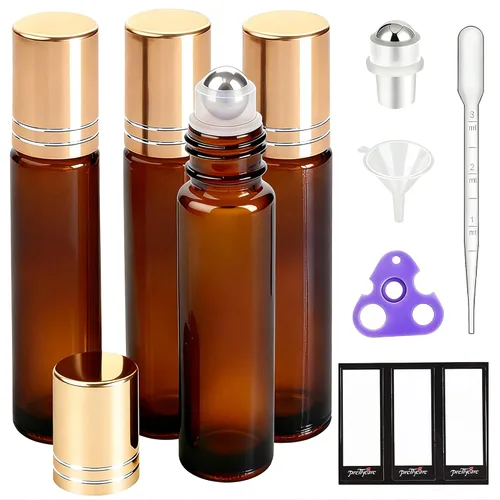 Vista 30 de PrettyCare 6 piezas, botellas roll-on de 10 ml para aceites esenciales con bola de rodillo de acero inoxidable - Botellas rellenables a prueba