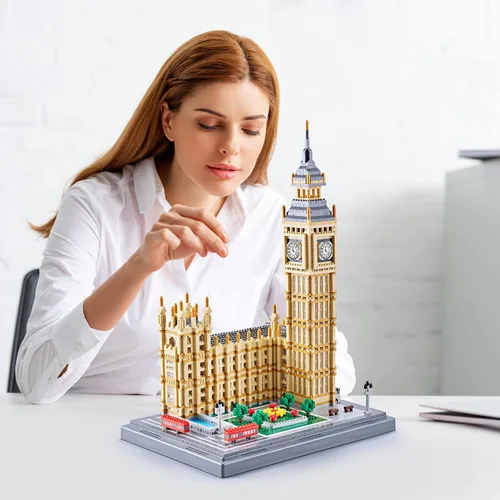Vista 7 de Big Ben - Juego de bloques de construcción, kit de microbloques de arquitectura londinense con modelo de torre de reloj, construcción creativa