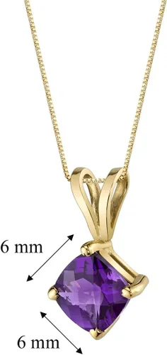 Vista 3 de PEORA Colgante de amatista de oro amarillo sólido de 14 quilates para mujer, solitario de piedra preciosa auténtica, corte cojín de 0.75 quilates