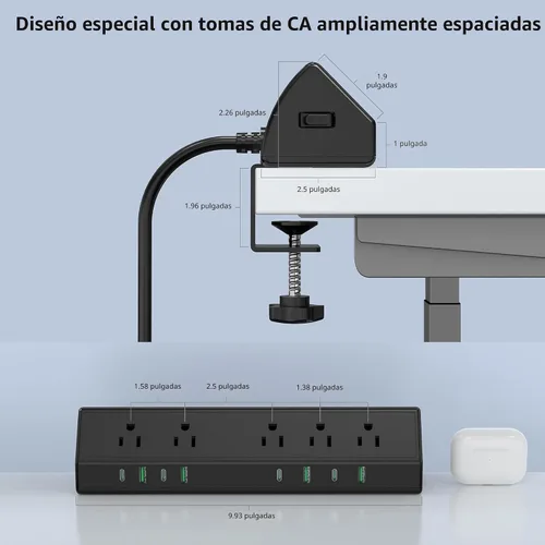 Vista 7 de Jgstkcity Regleta de alimentación con abrazadera de escritorio, estación de carga rápida de 45 W, 4 USB-C, 4 USB-A, protector de sobretensiones