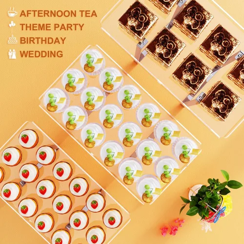 Vista 4 de Bakzon Soporte de 3 piezas para cupcakes, juego de mesa de postres de acrílico transparente con patas de soporte de hierro para cumpleaños