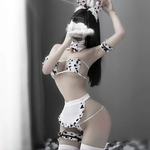 Vista 6 de Joyralcos - Conjunto de lencería de vaquita dálmata y leopardo para cosplay de anime sexy conjunto de bikini