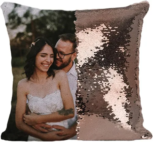 Vista 11 de Fundas de almohada personalizadas con lentejuelas y fotos, funda de sirena personalizada con tu foto, cojín decorativo reversible mágico