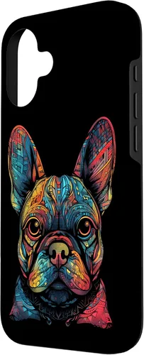 Vista 2 de iPhone 16 Colorful French Bulldog Face Frenchie Dog Lover Funny Black Case