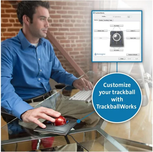 Vista 6 de Kensington Ratón SlimBlade Trackball con cable (K72327U), color negro Conexión por cable USB, control preciso de la bola, trackball ergonómico