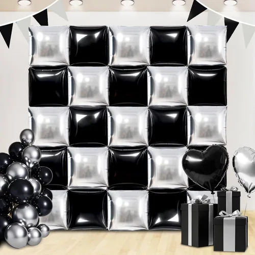 Vista 46 de TONIFUL 4 globos 4D enormes de estrella negra de 22 pulgadas, globos de aluminio de Mylar de estrella explosión para suministros de fiesta, telón