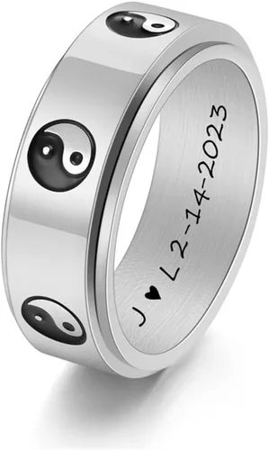 Vista 6 de LiFashion Anillos giratorios personalizados de Yin Yang para él y ella, anillo personalizado de Tai Chi Yin Yang para aliviar el estrés