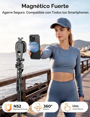Vista 2 de Trípode magnético de 71 pulgadas para cámara de iPhone con control remoto