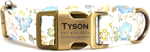 Vista 13 de Collar de perro personalizado con nombre y número de teléfono grabado, collar ajustable personalizado para cachorros, collar de algodón orgánico