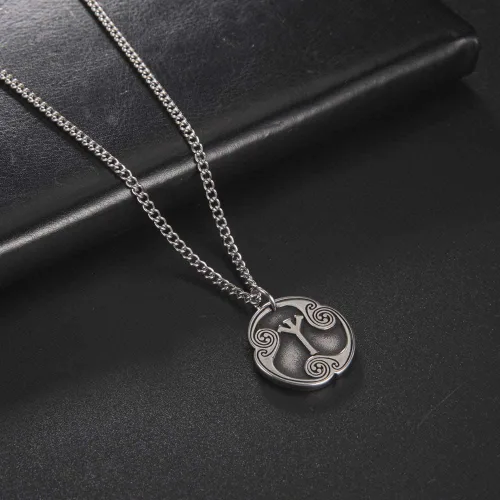 Vista 5 de TEAMER Collar con colgante de amuleto de acero inoxidable de 24 runas de los vikingos nórdicos, joyería con símbolo de la suerte y la bendición