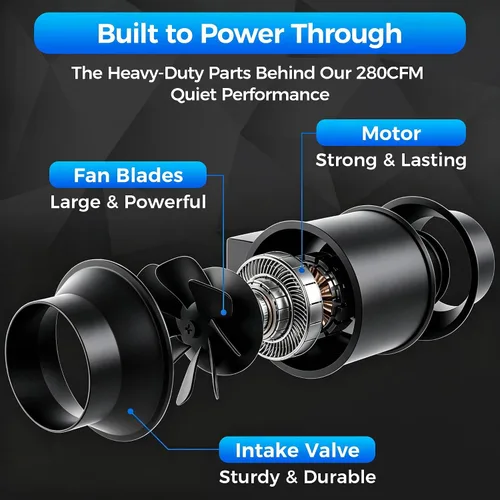 Vista 8 de Voltset 4 Inch Duct Fan With Speed Controller Inline Exhaust Fan Black