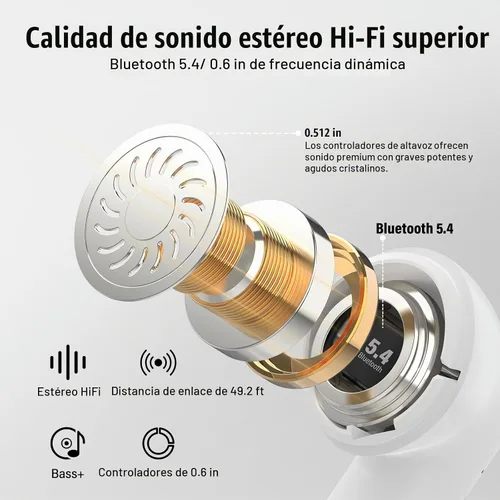 Vista 5 de Auriculares inalámbricos, auriculares Bluetooth 5.4 de 48 horas de reproducción, auriculares Bluetooth estéreo con pantalla LED, llamada clara, IPX7