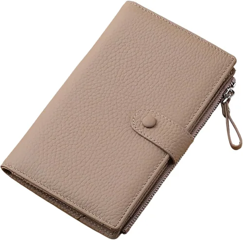 Vista 10 de Cartera para mujer, con cremallera y bolsillo para monedas, con bloqueo Rfid, billetera delgada de cuero para mujer, Beige, Classic