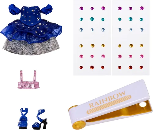 Vista 11 de Muñecas de moda Rainbow High - Genevieve Bleue (Azul) con herramienta Bedazzler y gemas brillantes