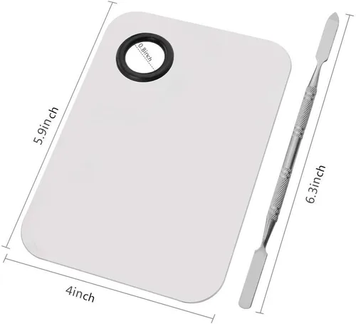 Vista 2 de Miamay Paleta de maquillaje de 6 por 4 pulgadas Paleta de acero inoxidable Paleta de mezcla de artista cosmético con herramienta de espátula de 6