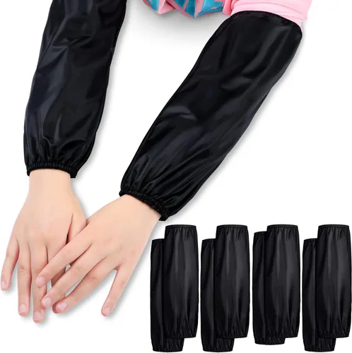 Vista 8 de Jecery 4 pares de fundas impermeables de plástico para brazos PVC, sobremangas reutilizables con puños elásticos, resistente al aceite para la Negro