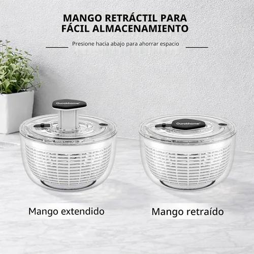 Vista 7 de Ourokhome Centrifugadora de Ensalada Secadora de Lechuga, Secadora de Vegetales Grande de Presión Fácil con Una Mano, Mezcladora de Ensalada