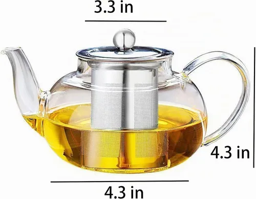 Vista 6 de Tetera de vidrio con infusor de vidrio transparente, tetera de 33.8 fl oz para estufa, té suelto, tetera de regalo