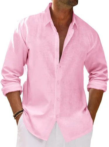 Vista 12 de Runcati Camisa de manga larga con botones para hombre, de algodón, lino, casual, con cuello, hippie, para la playa