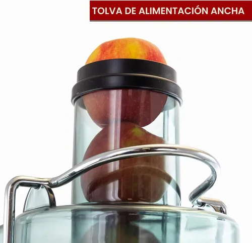 Vista 4 de MegaChef Máquina extractora de jugo de boca ancha con exprimidor centrífugo de acero inoxidable de doble velocidad, 3.5 tazas, plata cromada