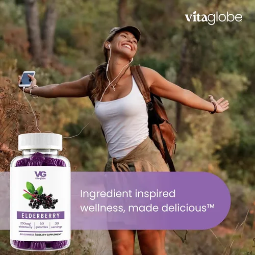 Vista 6 de VITA GLOBE Gomitas de saúco con vitamina C y zinc, suplemento diario para apoyo inmunológico y bienestar, extracto de saúco con antioxidantes en un