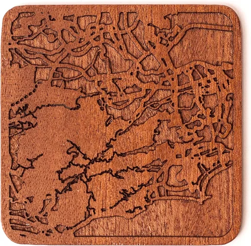 Vista 81 de Posavasos Amsterdam Map by O3 Design Studio, 1 pieza, posavasos de madera Sapele con mapa de la ciudad, hecho a mano, varias ciudades opcionales