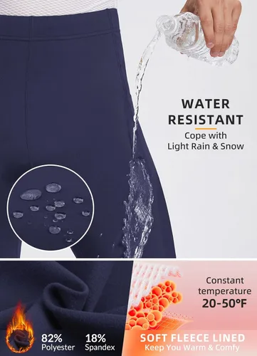 Vista 3 de BALEAF Mallas de forro polar para hombre, pantalones térmicos de ciclismo, resistentes al agua, con cremallera, bolsillos, para invierno, cálido