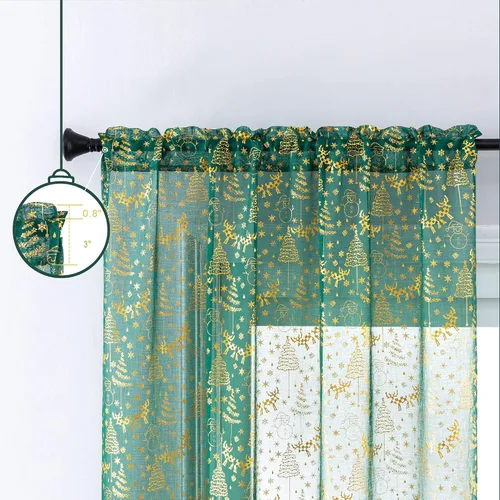 Vista 8 de XTMYI Cortinas verdes de cocina para ventanas sobre fregadero, cortinas cortas de Navidad para sala de estar, juegos de 2 paneles, 45 pulgadas