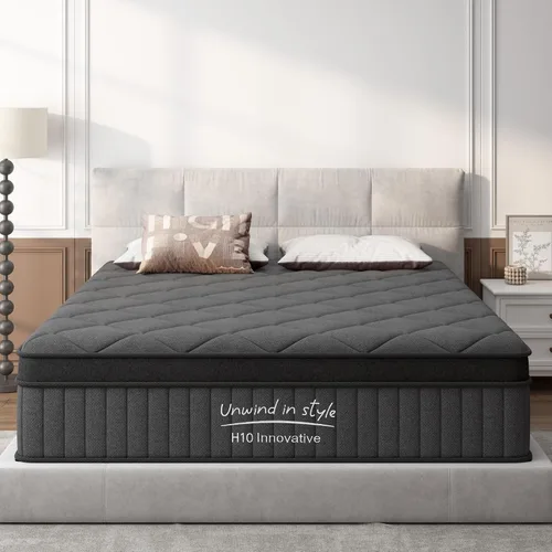 Vista 23 de Colchón tamaño individual de 8 pulgadas, colchón con espuma viscoelástica de gel y resortes ensacados, parte superior europea de firmeza media, Negro
