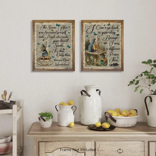 Vista 3 de Decoración de pared de Alicia en el país de las maravillas - Póster con citas inspiradoras de Alicia, impresión para decorar la habitación, regalo