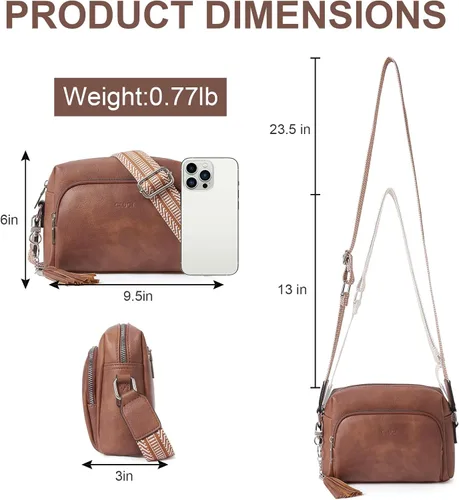 Vista 3 de CLUCI - Bolsas cruzadas para mujer, bolsas de hombro de cuero vegano, bolsas para mujer con correa ancha ajustable