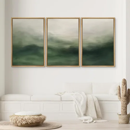 Vista 239 de SIGNWIN Lienzo enmarcado para pared, juego de arte neutro de bosque brumoso, ilustraciones en tono tierra, arte moderno, decorativo, bohemio