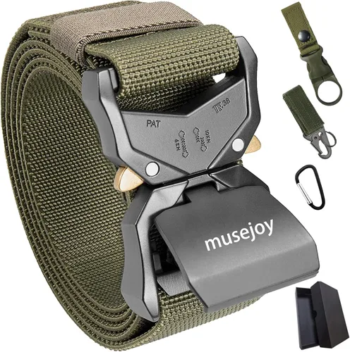 Vista 9 de MUSEJOY Cinturones tácticos para hombres, cinturón de trabajo de nailon de 1.5 pulgadas con cinturón táctico resistente de liberación rápida