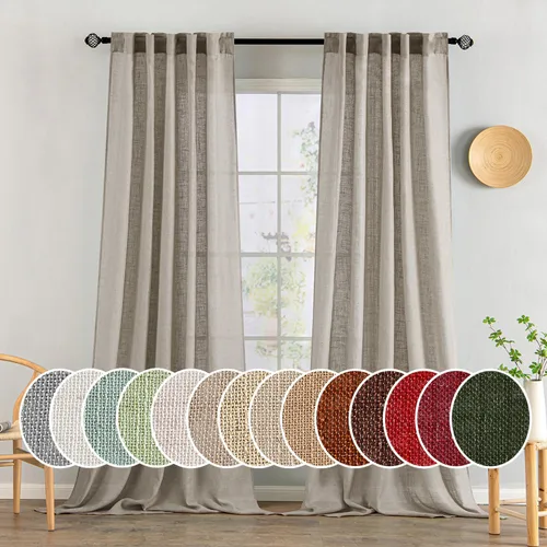 Vista 79 de MIULEE - Cortinas semitraslúcidas suaves y gruesas con textura de lino para cocina y ventana de baño, con trabilla trasera y bolsillo para Blanco