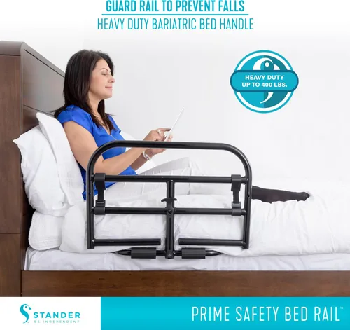 Vista 3 de Stander Riel de cama de seguridad Prime, mango bariátrico para adultos, personas mayores y ancianos, barandilla extraíble y asistencia de soporte