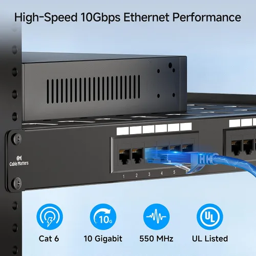 Vista 2 de Cable Matters [Listado UL] Panel de conexión de 12 puertos para montaje en pared o montaje en rack, Panel de conexiones IU Cat6 RJ45 para Ethernet